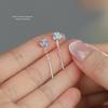 S999 Pure Silver Iris Ear Thread Earrings with Blue Zircon Flower Design