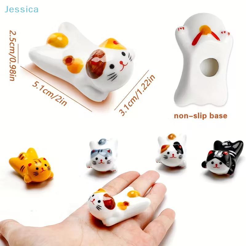 Japanese Style Underglaze Flying Cat Ceramic Chopstick Rest Simple Oval Spoon Bracket Utensil For Kitchen