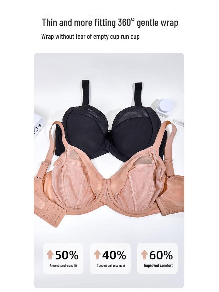 Grenzüberschreitender Übergrößen-Damen-BH gegen Hängen, atmungsaktiver Mesh-BH - Unterstützung für große Oberweite