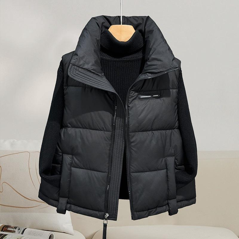 Down Cotton Vest Women's Short Autumn and Winter New Stand-up Collar Fashion Vest Vest Vest Vest Outer Wear