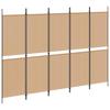 5 Panel Room Divider Beige 250 X 180 Cm Fabric