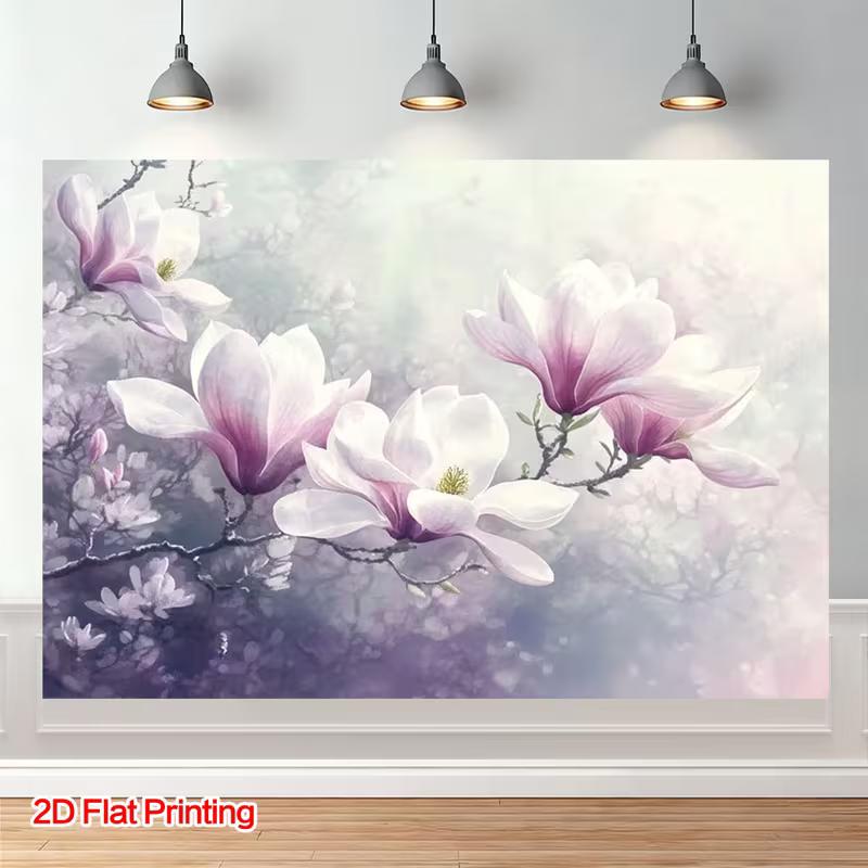 2D Pastel Purple Magnolia Backdrop Dreamy Floral Art Background Cloth 47.2x31.5inch/120*80cm
