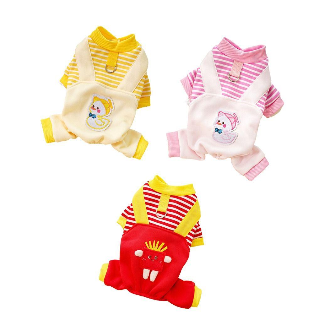 Striped Pet Clothes Soft Dog Four-legged Overalls New Year Cat Sweatshirt  Small Medium Dogs