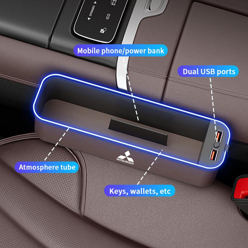 Car Seat Gap Organizer USB Charging Multifunction Storage Box For Mitsubishi Outlander Pajero Asx Lancer EX Evolution X Ralliart SF9