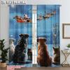 2pcs,2D Plane Printing Popular Curtains Merry Christmas Santa Sleigh & Snowy Scene Polyester (without Rod) Decorations Outdoor