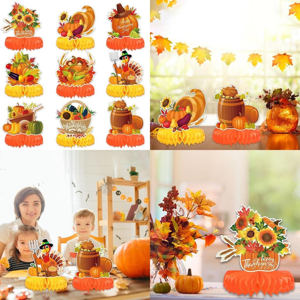 Thanksgiving Table Celebration Decor Honeycomb Pumpkin And Turkey Ornament Set