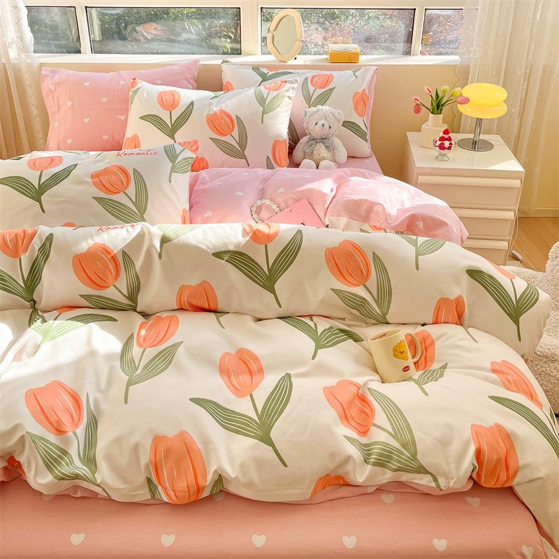 100% Cotton Bedding Four-piece Set, Skin-friendly and Breathable Quilt Cover, Bed Sheet Pillowcase Set