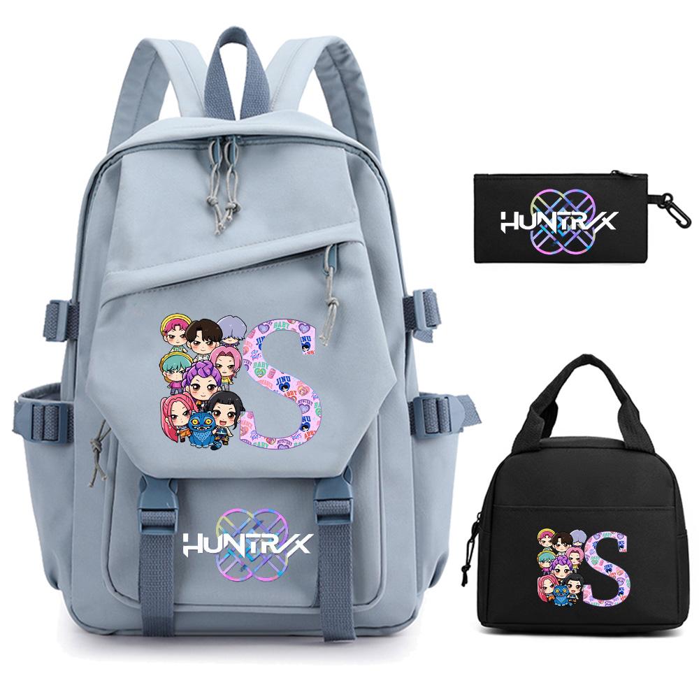 3Pcs/set Cartoon 26 English Letter Kpop Demon Hunters Printed Backpack for Teenger Children Large Capacity Schoolbag Girl Gift Women Travel Bag