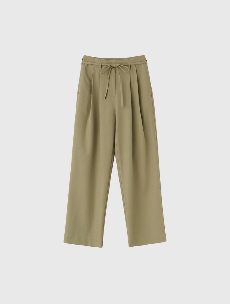 GENERALIDEA Belted Double-Pleat Wide Slacks [Olive] / Wbe3L11501