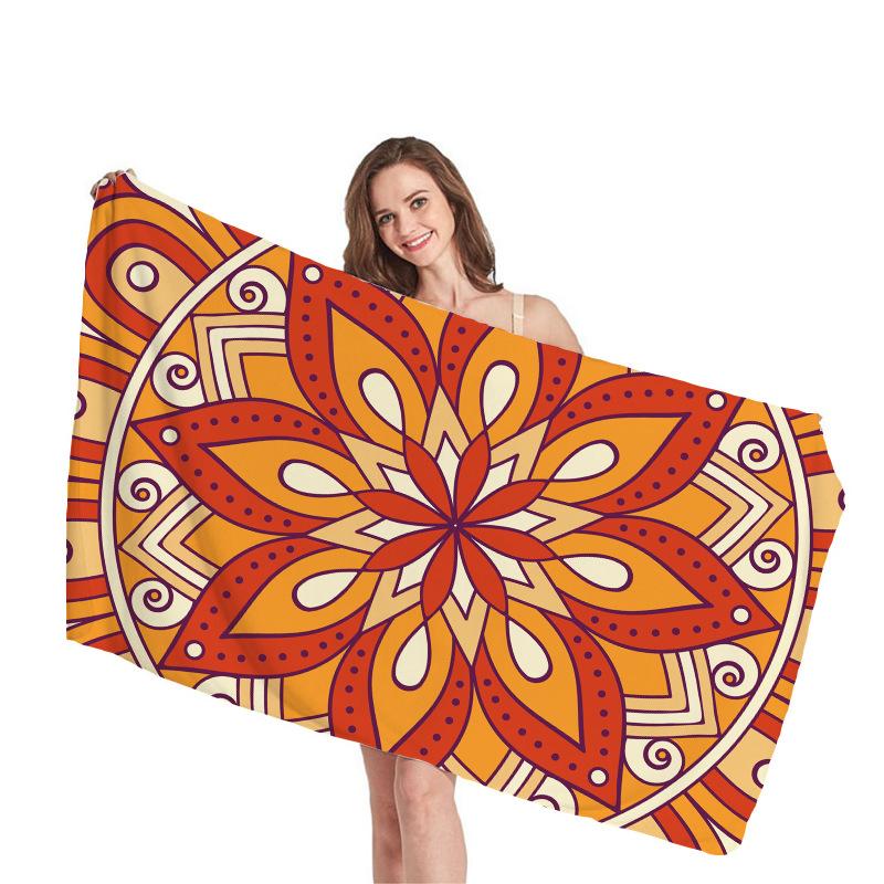 Mantra Geometric Pattern Digital-printed Polyester Superfine Fiber Double-sided Fleece Beach Vacation Bath Towel, Beach Towel