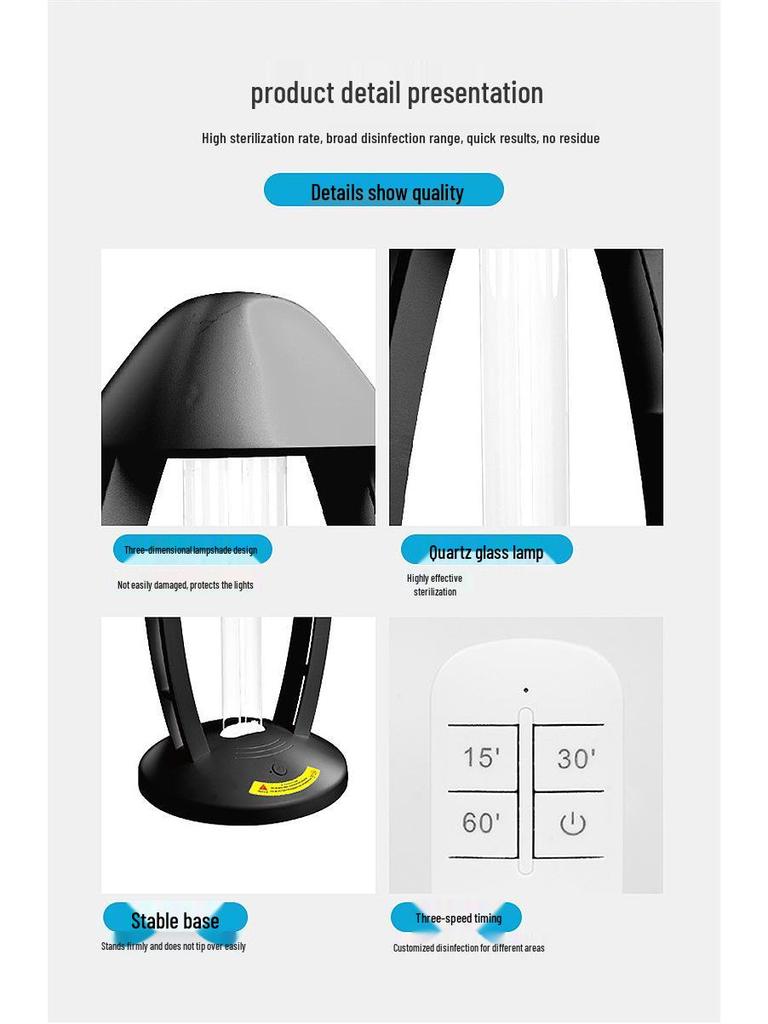 38W Portable UVC Sterilizing Lamp with Remote Control and Timer