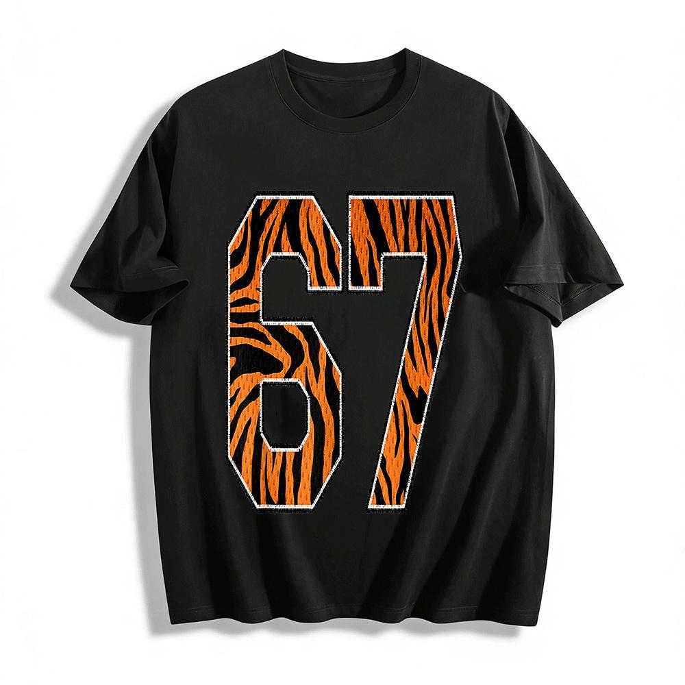 

Tiger Stripe Number 67 American Retro Casual Short Sleeve T-Shirt Pure cotton T-shirt XXS