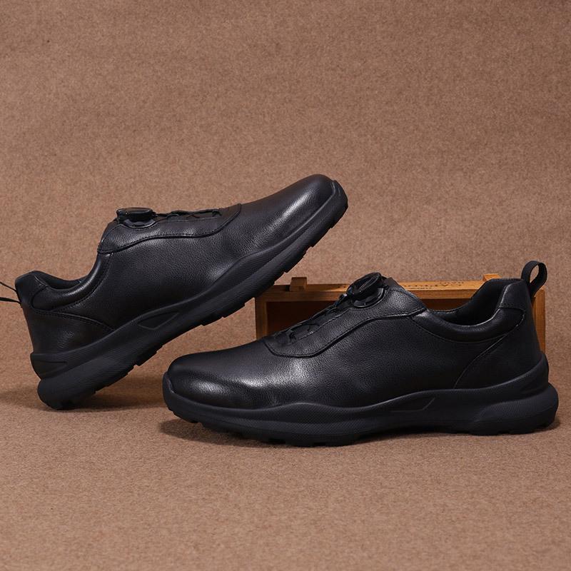 New Top Layer Cowhide Men's Business Sports Outdoor Leisure Round Toe Thick Soled Non Slip Leather Shoes with Rotating Button Leather Shoes