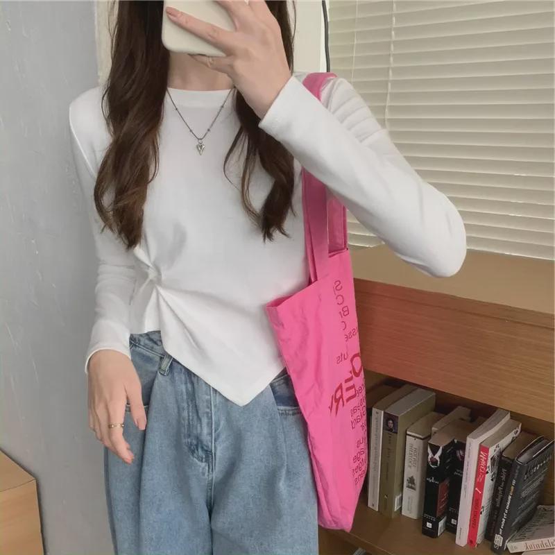 2024 Korean Autumn Chic Irregular Long-Sleeve T-Shirt for Women