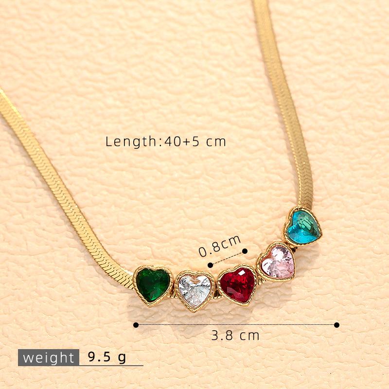 Colorful Zircon Heart Necklace - Elegant Temperament Design, Non-fading Clavicle Chain for Women