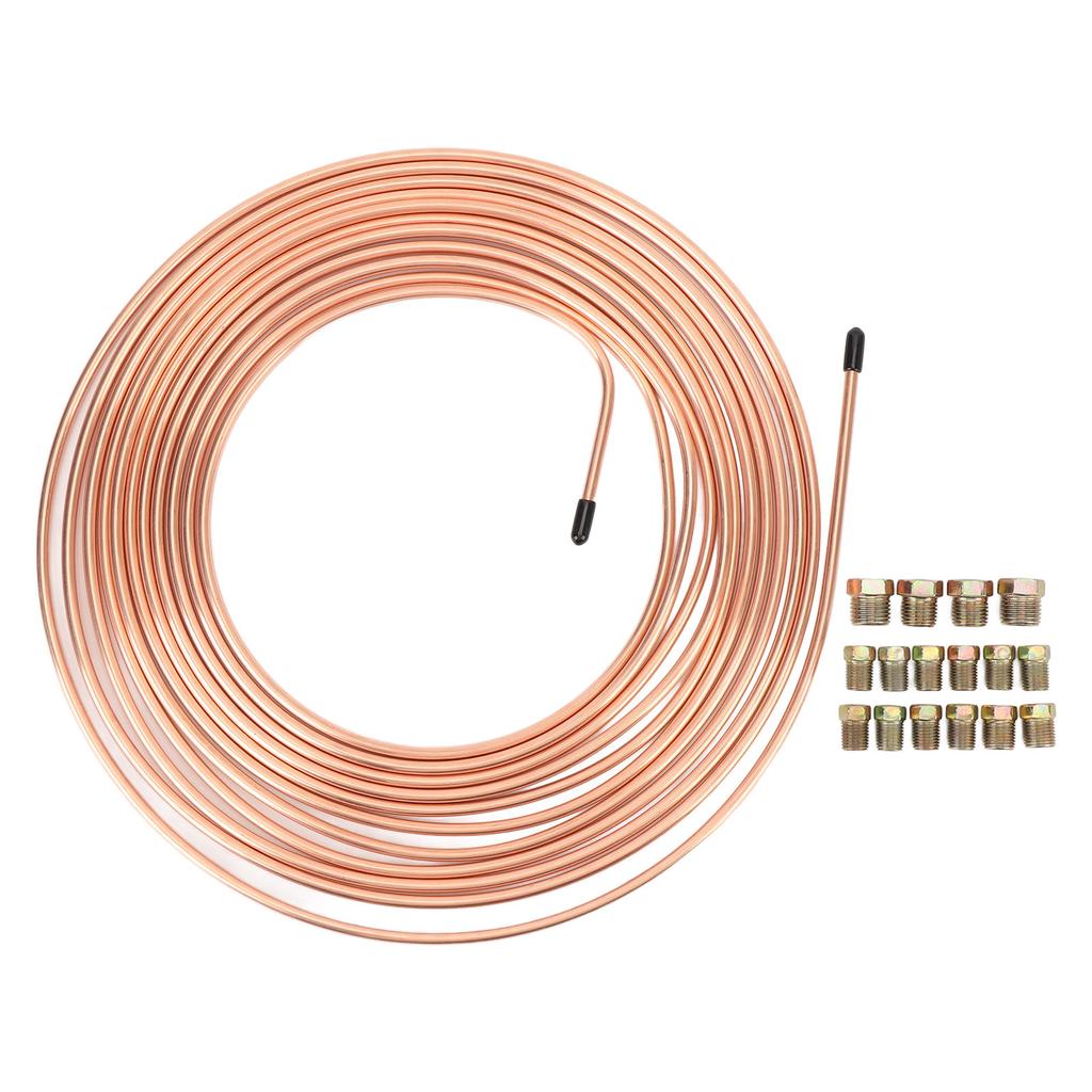 3 16inx25Ft Brake Line Tubing Kit Alloy Flexible Brake Line Replacement Coil Roll and Fitting Kit for Vehicle