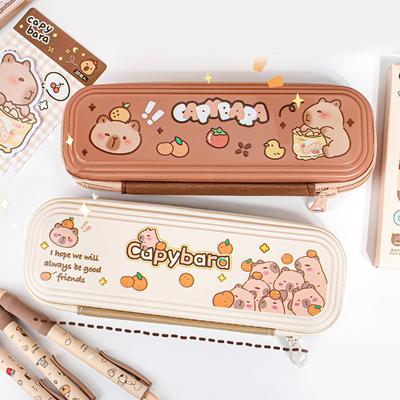 1Pcs Cute Cartoon Capybara Pencil Case Large Capacity Dirt-Resistant Portable Pencil Bag Aesthetic Stationery Office School Supplies