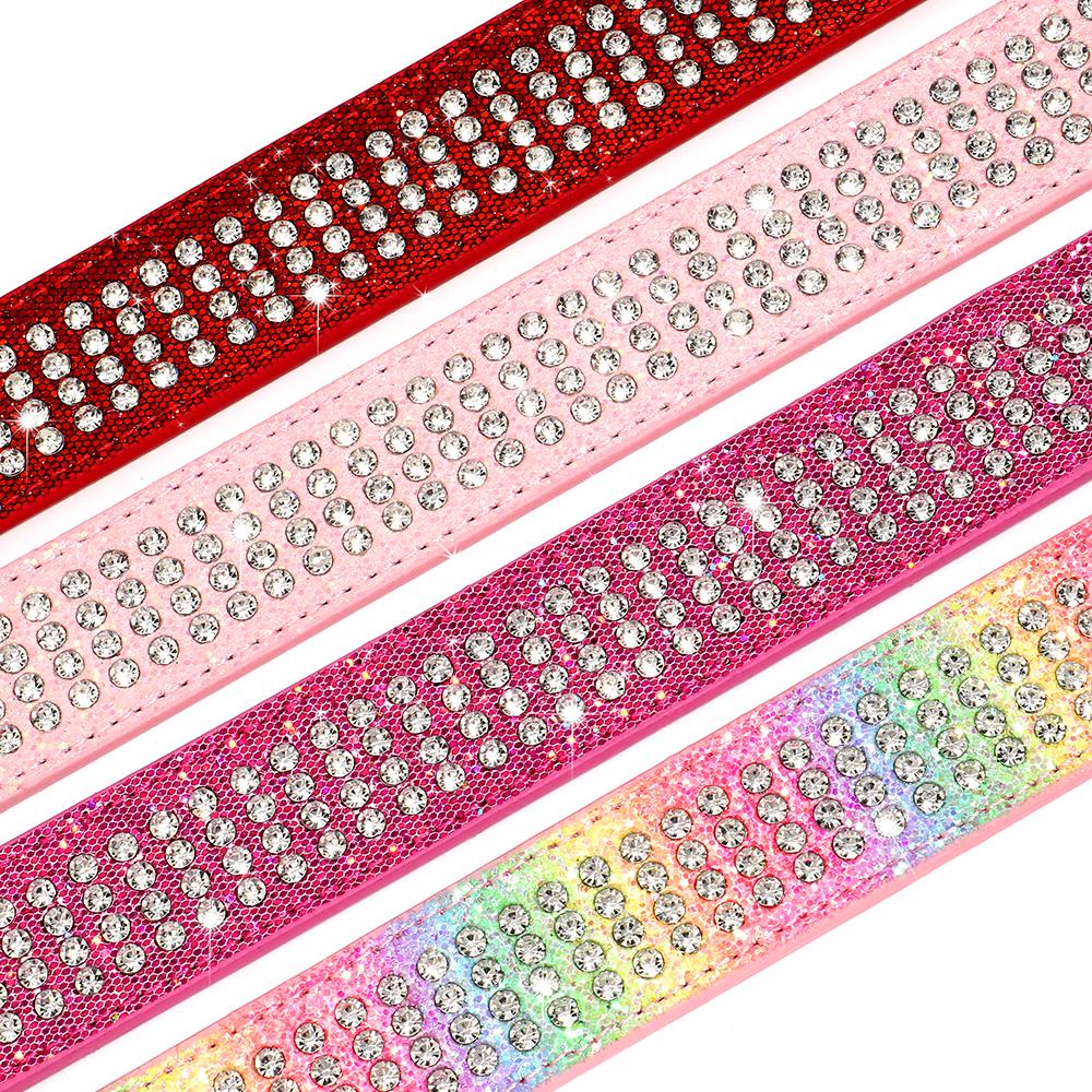 Collare per Cani in Pelle con Strass Bling Cristallo Largo per Animali Domestici 4 File Completo di Diamanti Collari per Cani Piccoli Medi Grandi Pitbull