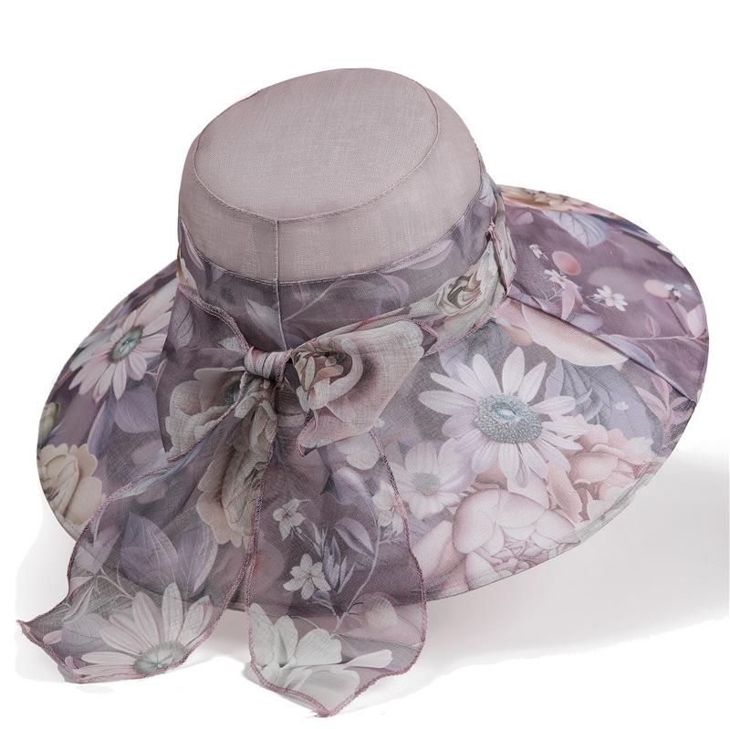 Bow big eaves bucket hat women's summer sunscreen hat breathable versatile elegant beach sun hat