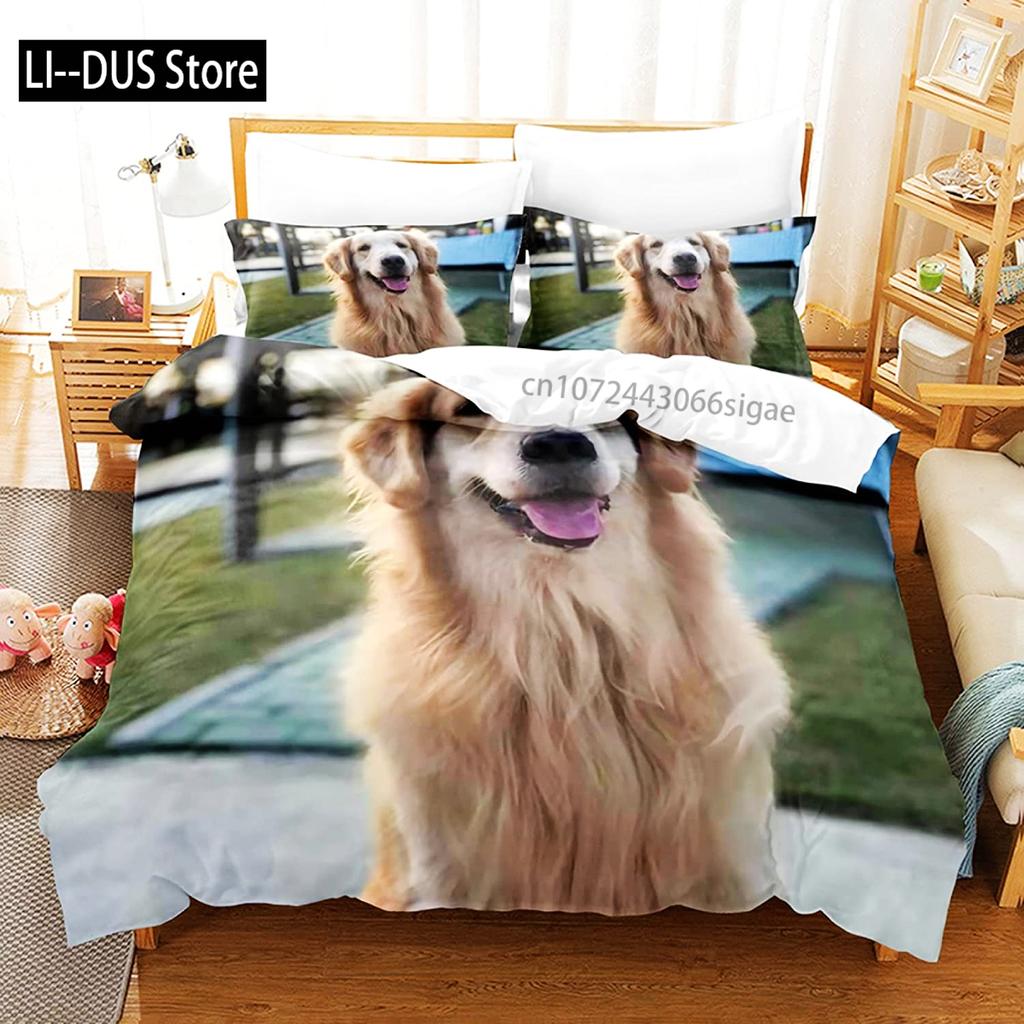 Golden Retriever Duvet Cover Set Boys Pet Pattern Comforter Cover Twin Size Print Bedding Set Microfiber Animal Dogs Quilt Cover
