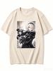 2B NieR Automata Sword Wielding Anime Character Square Sticker Graphic Crew Neck Short Sleeve T-shirt