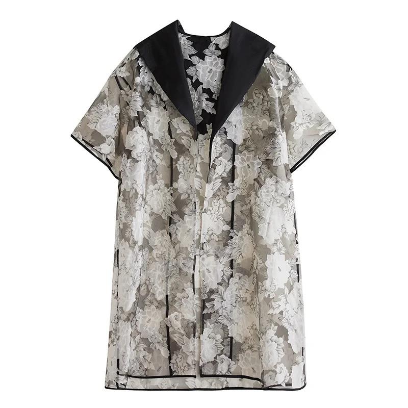 

XITAO Print Patchwork Contrast Color Female Trench ZMY1257 One Size чёрный