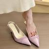 Korean Feeling Light Purple! Temperament Pointed Head Splicing Bag Head Empty Sandals Women's Spring 2025 New Simple Stiletto Shoes