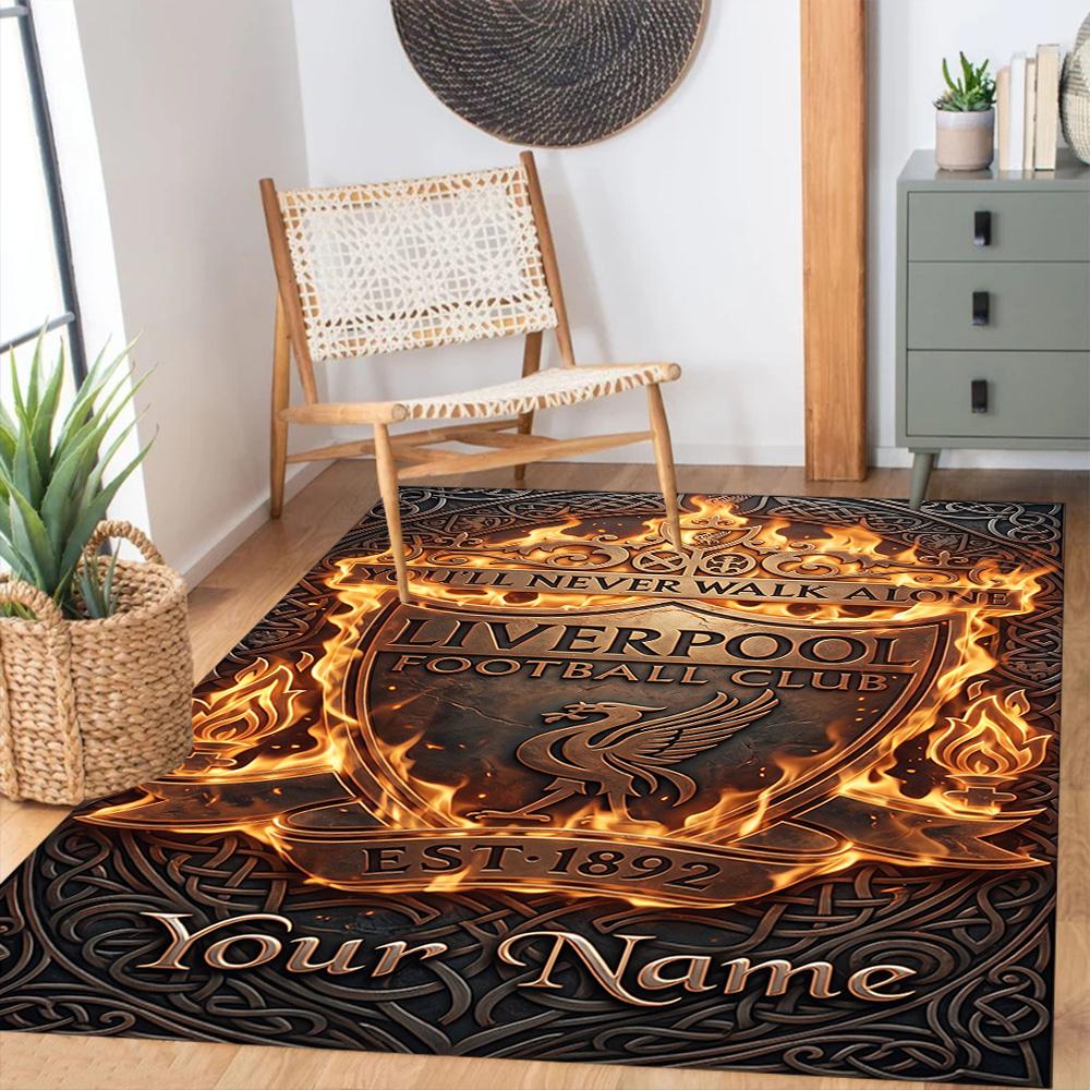 Liverpool Fc Personalized Name Floor Rug Office Rug Design For Game Room Hallway Bedrooms Living Rooms Antislip Carpet Anime Office Decor