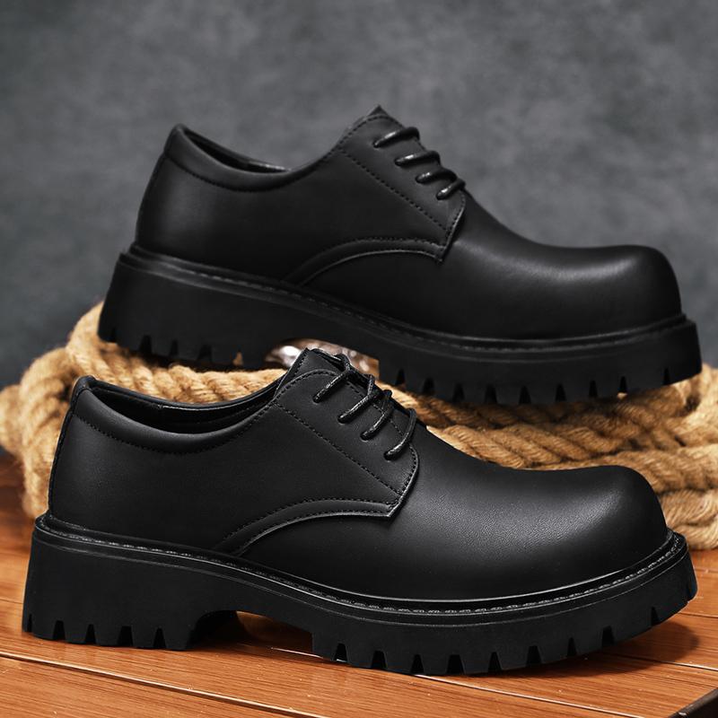 Derby Shoes, Leather Shoes, Low-top Martin Boots, Simple Platform Heightening Black Shoes, Casual Uniform Shoes