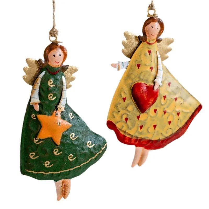 4PCS/Set Vintage Angel Hanging Decor Fantasy Wooden Xmas Tree Hanging Ornament 2025 Navidad Decor for Home 2026 New Year Gift