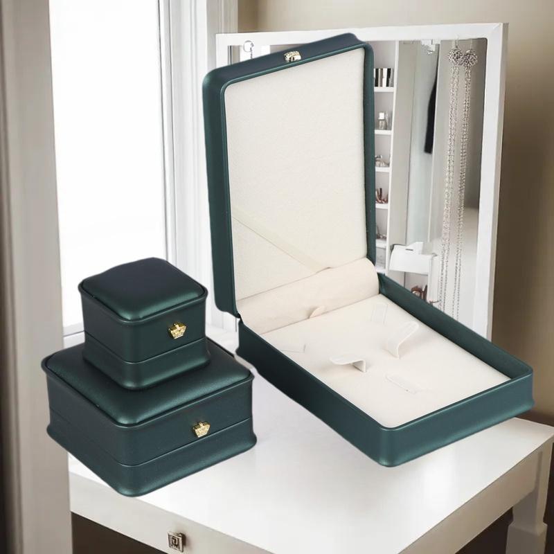 Dark Green Jewelry Ring Box PU Leather Jewelry Organizer Ring Earring Necklace Pendant Gift Display Box Engagement Wedding