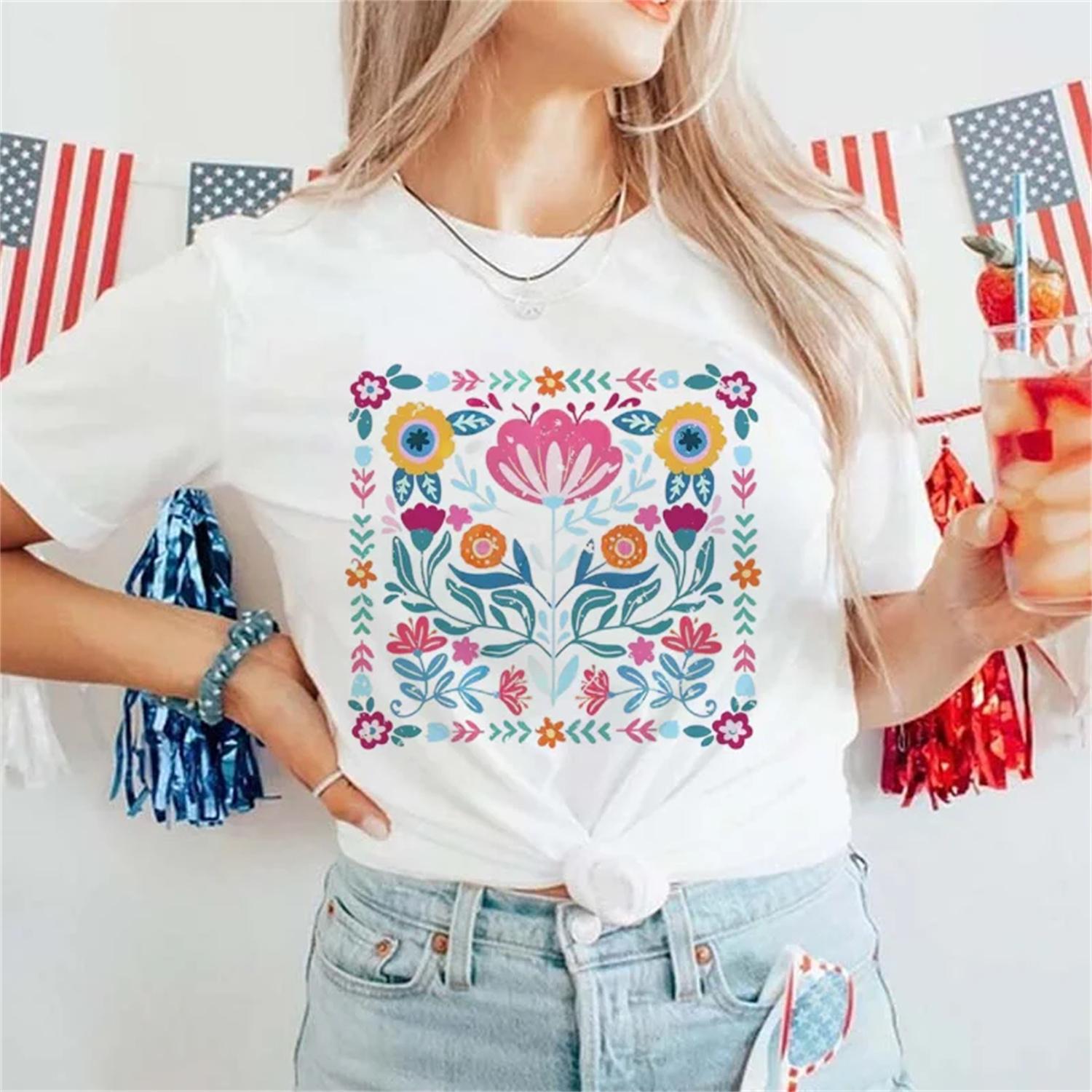 

Watercolor Printed Flower Pattern Clothing Casual Summer Fashion Top Short Sleeved Printed Women s O-Neck T-Shirt Clothing XXXXXL білий
