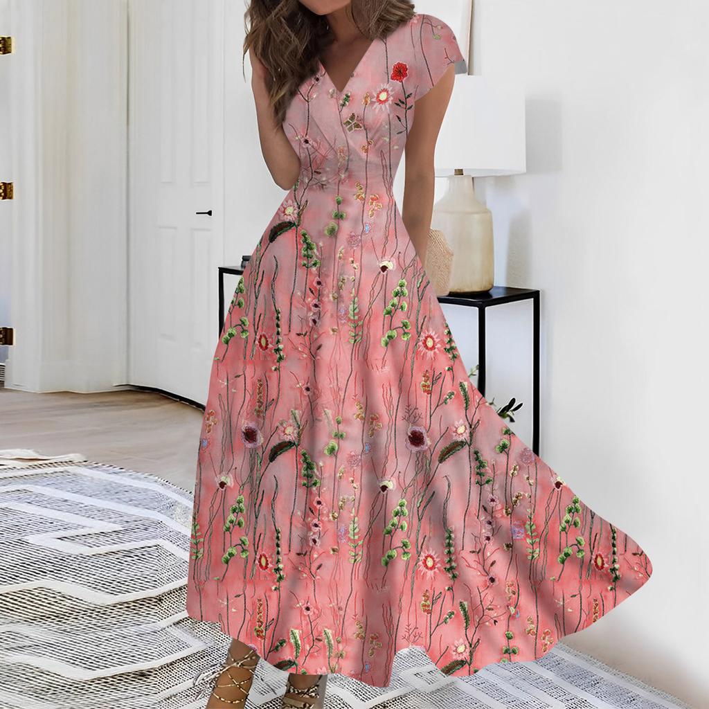 Rochie Lungă de Damă Rochie Maxi Rochie Casual Rochii din Voal Rochie Evazată Culoare Casual Matură În Aer Liber Dată Zilnică Rochie cu Volane și Mânecă Scurtă cu Decolteu în V
