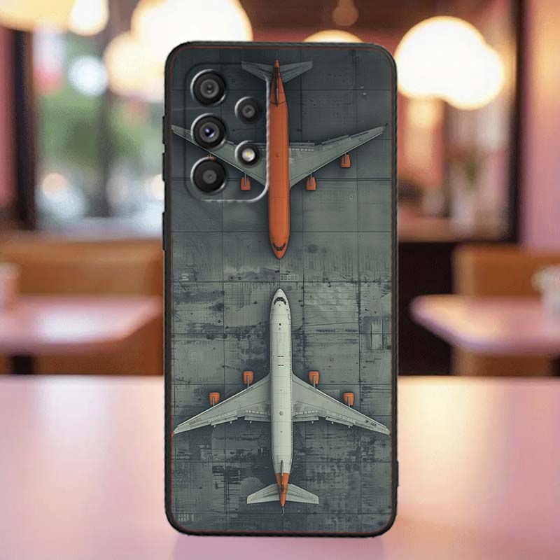 Fashion Airplane Pattern Phone Case For Samsung A41 A35 A34 A33 A32 A25 A24 A23 A21s A06 A05 A04 A03 Note 10 20 Ultra 5G Black
