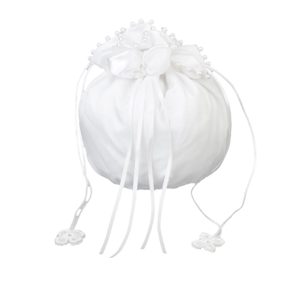 /White Satin Bride Bag Bridesmaid Wedding Party Flower Girl Handbag