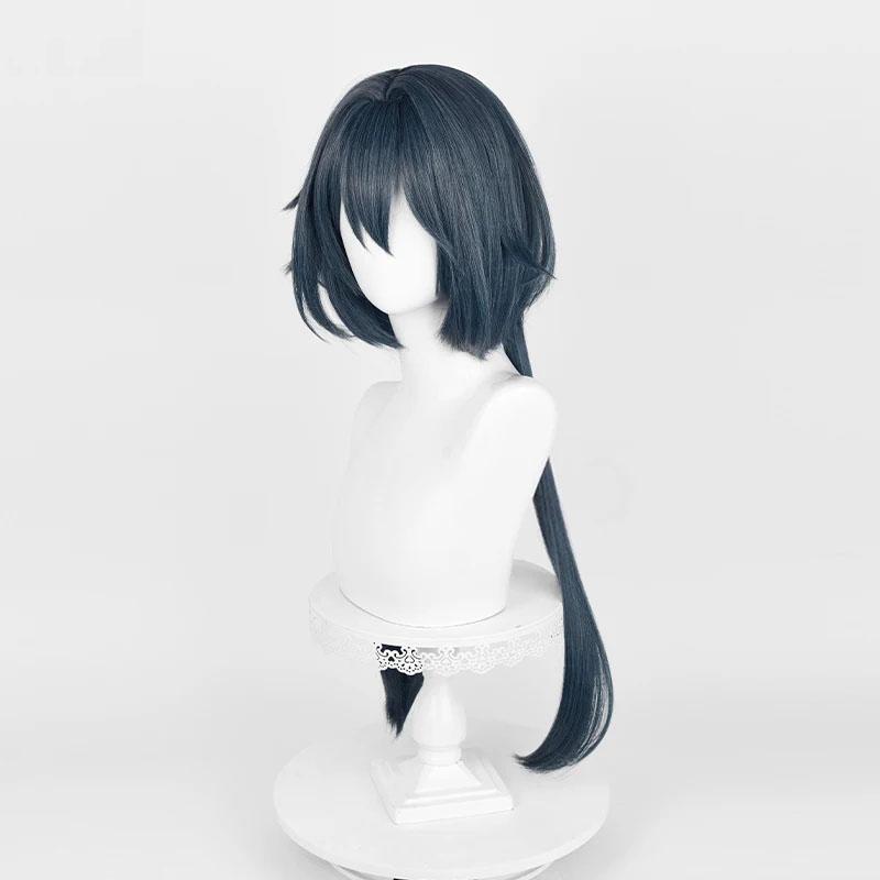 Yunli Cosplay Wig Game HSR Yunli Long Gray Blue With Double Pigtail Heat Resistant Synthetic Hair Halloween Party Wigs + Wig Cap
