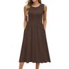 Women's Fashionable Color Round Neck Sleeveless Casual Pullover Pocket Mid Length Dress