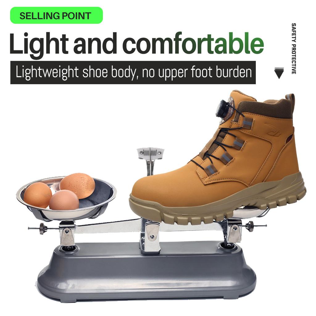 Men's Safety Shoes Rotating Button Men's Boots Anti-smash Anti-puncture Working Shoes with Protection Breathable Work Shoes