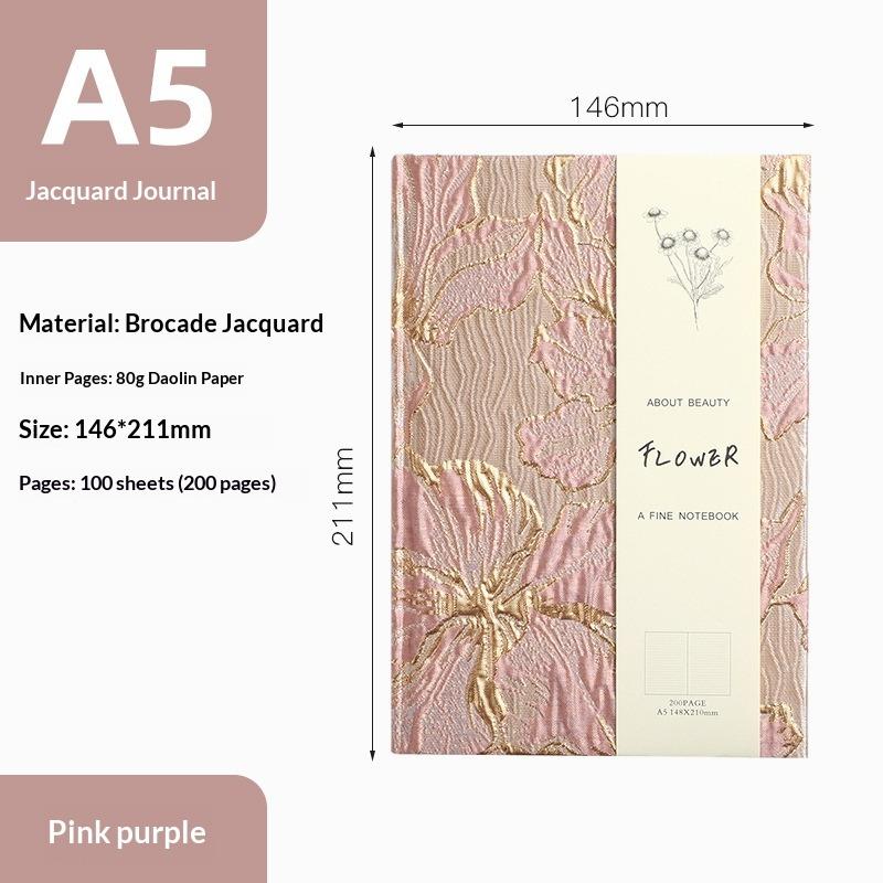 

Premium Convex Golden Silk Jacquard Lily Handbook A5 Student Full Horizontal Line Notebook Notebook Diary A5