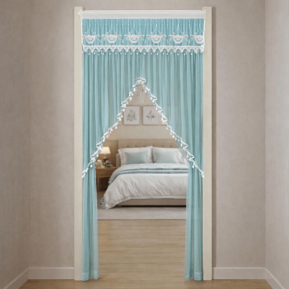 Embroidered Anti-mosquito Door Curtain Double Layer Door Drape Lace Sheer Door Curtain  Summer