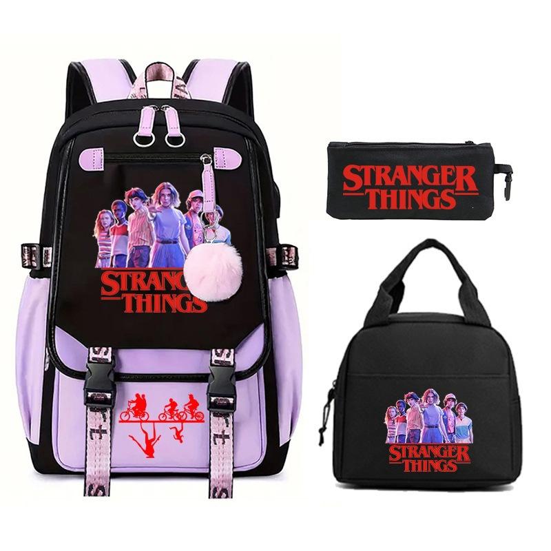 Trend Stranger Things Children'S Backpack Combination Three-Piece Male And Female Versatile Student School Bag