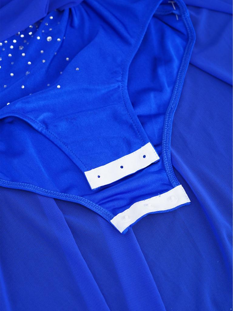 Jenter Lyrisk Dansedrakt Mock Neck Lange Ermer Utringet Rygg Sidesplitt Gjennomsiktig Mesh Rynkede Leotarder