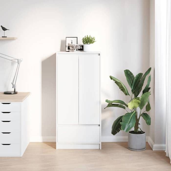 VidaXL Armoire avec tiroir blanc 55,5x34x119,5 cm bois d'ingénierie, armoire de rangement, buffet haut, armoire de rangement 861643
