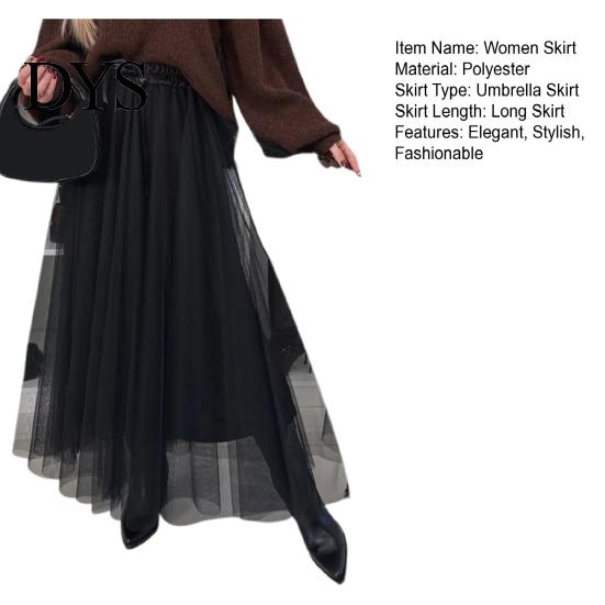 Polyester Mesh Skirt Women's Tulle Skirts High Waist Midi Black Flowy Flattering Design Party Dress Long Tutu for Wedding Cocktail Prom Trendy Women