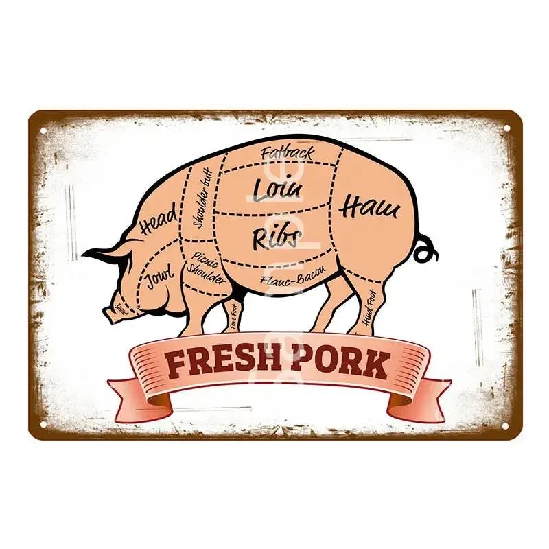 

Свіжа Свинина Схема Розрубу Металеві Знаки Колекція М яса Бляшані Знаки Ретро Живопис Настінна Табличка Кухня Ресторан Домашній Декор Мурал 20x30cm（7.8x11.8inch）
