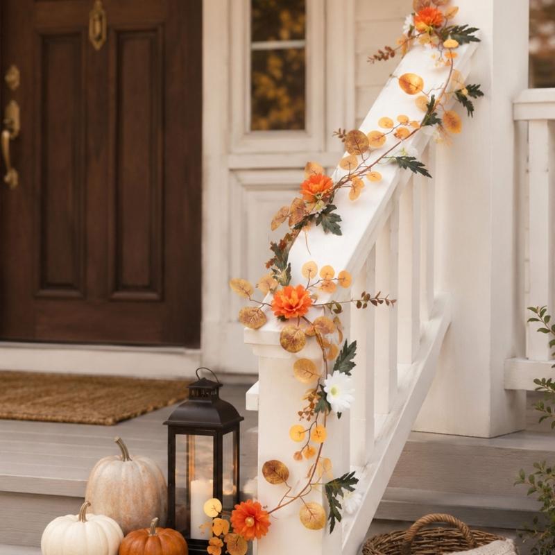 Fall Decorative Vine with Artificial Flower and Realistic Leaves for Harvest Festival Backdrops Mantels and Tabletop
