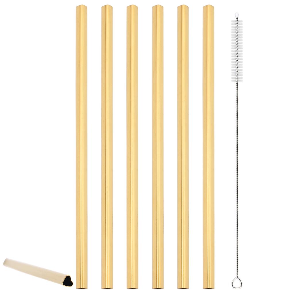 6pcs Love Type Stainless Steel Straw Fruit Juice Milkshake Cocktail Pearl Milk Tea Drinking Straw Set Kitchen Bar Accessories