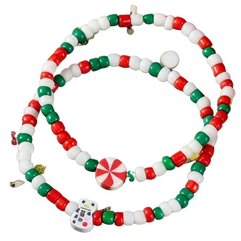 Festival Santa And Snowman Designs Soft Clay Beaded Bracelet 18cm Adjustable Length 3 Unique Styles Lightweight Jewelry