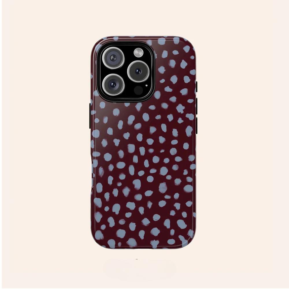 Luxury Clmj Navy Blue Polka Dot Pattern Phone Case for iPhone 17 16 15 14 13 12 X XS  Air Pro Max Plus Double-layer Back Cover