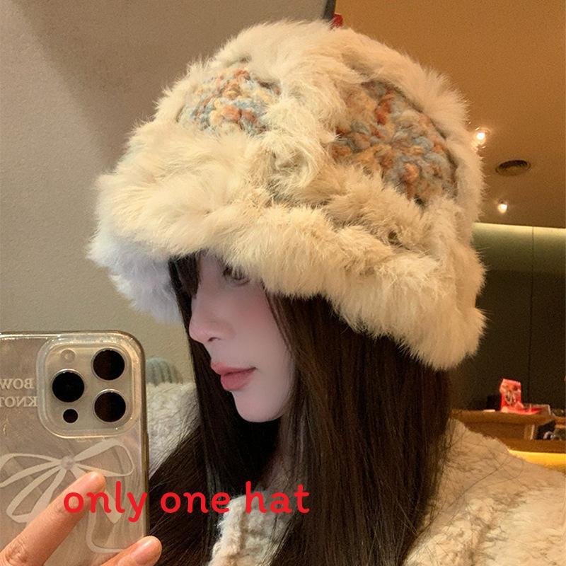 Cartoon Style Wool Beanie With Plush Fur Material And Adjustable Fit For Casual Wear
